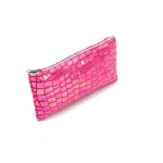 Astuccio per matite in coccodrillo rosa lucido - Elegante astuccio con zip per la scuola, l'ufficio o i viaggi