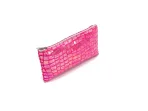 Estojo de lápis com textura de crocodilo cor-de-rosa brilhante - Bolsa elegante com fecho de correr para a escola, escritório ou viagens