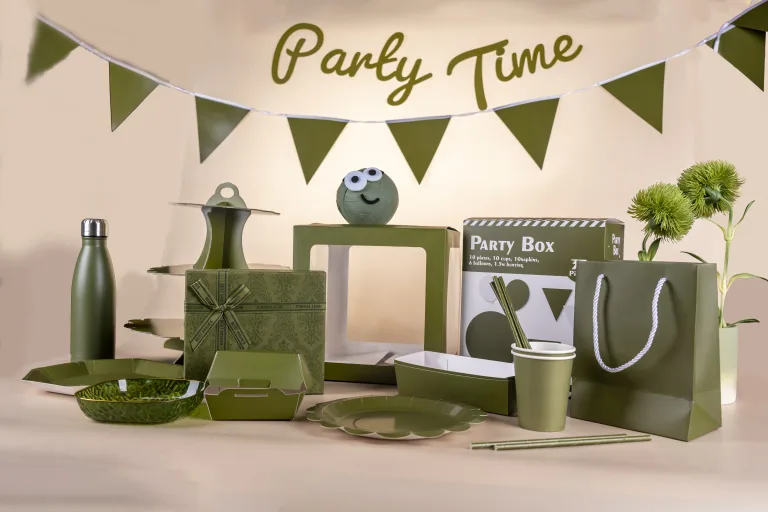 Custom party supplies set — coordinated plates, cups and decorations