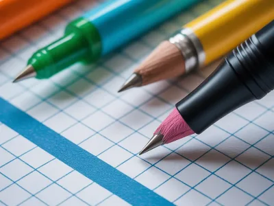 Writing instrument safety standards illustrated with compliance testing, child safety symbols, and quality inspection under BS 7272 guidelines.