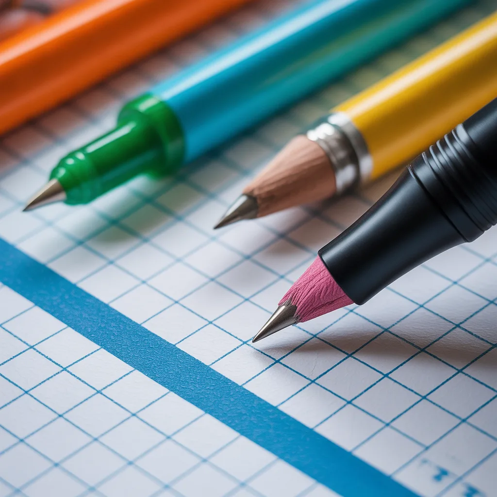 Writing instrument safety standards illustrated with compliance testing, child safety symbols, and quality inspection under BS 7272 guidelines.