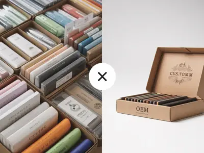 Side by side comparison of wholesale stationery versus OEM custom stationery packaging