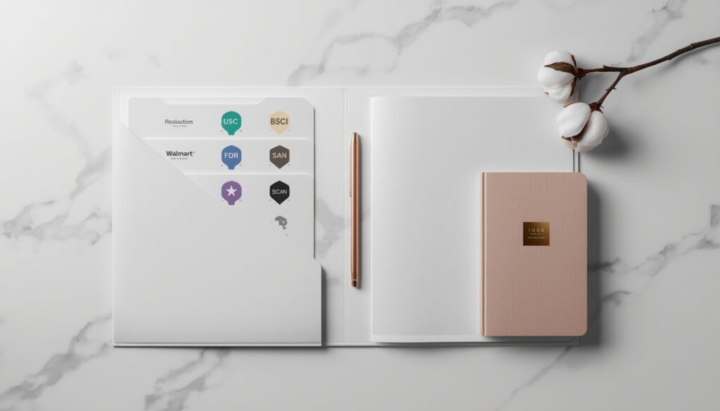 Certifications Every Wholesale Stationery Buyer Needs 4 Shiny You Stationery full certifications portfolio showing FSC BSCI EUDR FDA Walmart FCCA SCAN and Disney certification badges