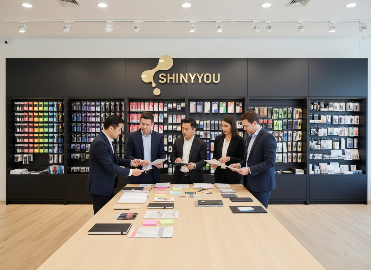 OEM stationery manufacturer team meeting at Shiny You showroom