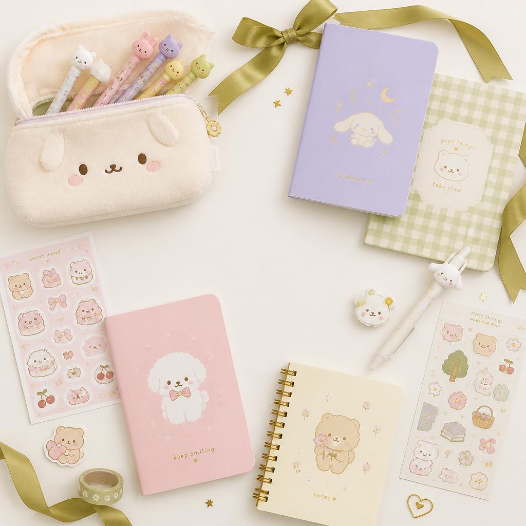 kawaii stationery wholesale collection flat lay