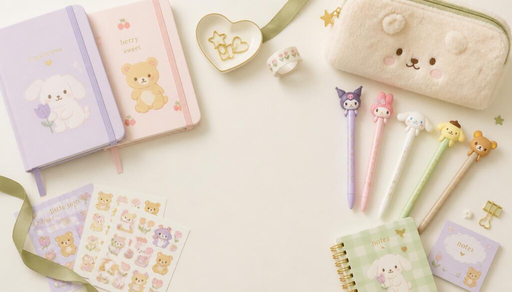 kawaii stationery wholesale collection flat lay