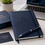 gpt image 2 Branded notebook plus pen Corporate gift set with a navy hardcover notebook embo 0