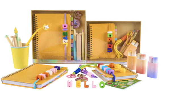 Yellow interchangeable-letter notebook and matching stationery set
